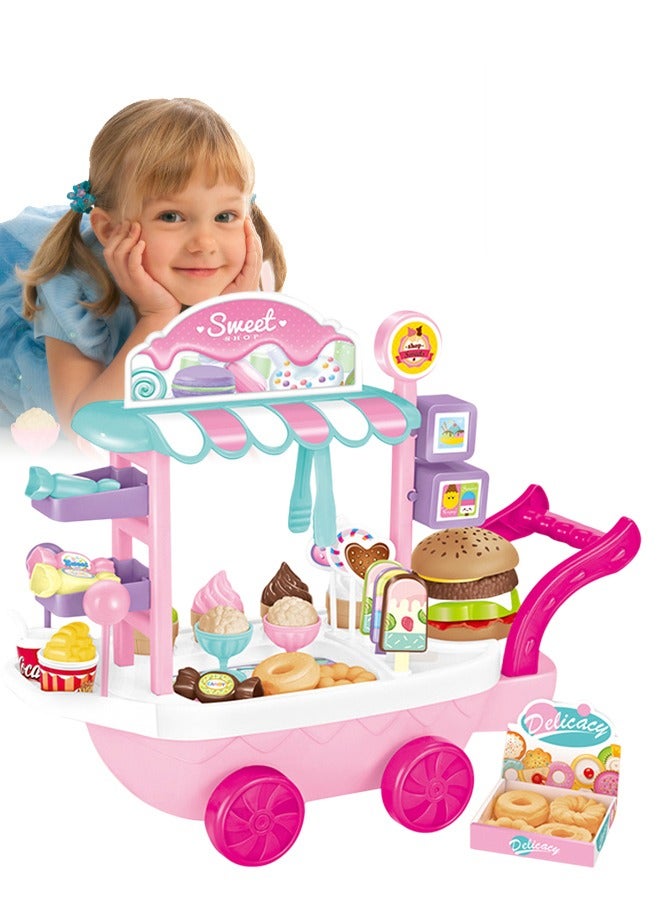 Quivlox Ice Cream Cart and Pretend Play Food Set,Candy Cart Ice Cream Shop,36PCS Ice Cream Toys Candy Cart,Kids Play House Toys with Candy Ice Cream Lollipop etc, Pretend Play Early Educational Toy Gift for Toddler Boys Girls 3+ Years Old  - Image 4