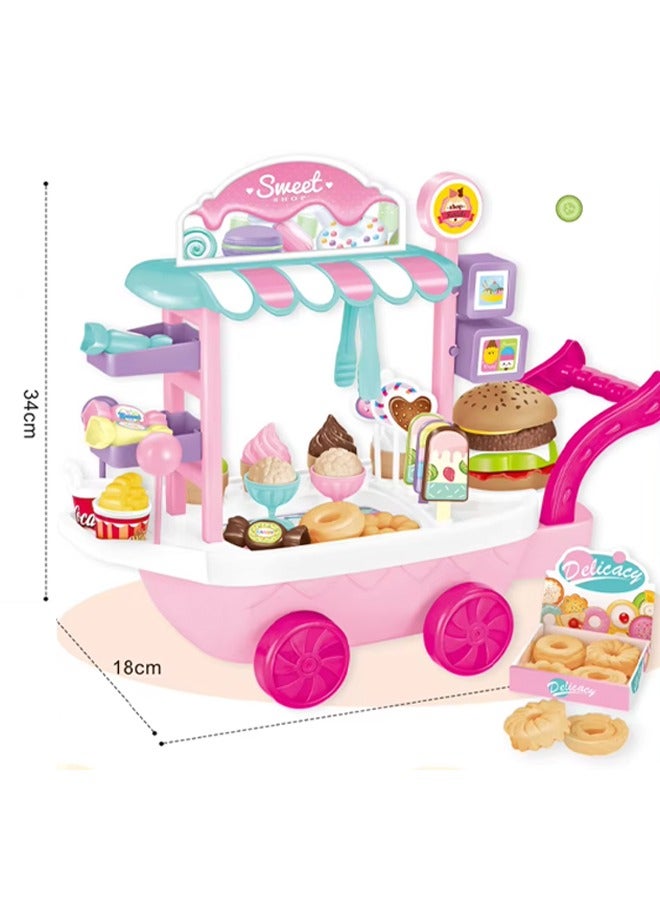 Quivlox Ice Cream Cart and Pretend Play Food Set,Candy Cart Ice Cream Shop,36PCS Ice Cream Toys Candy Cart,Kids Play House Toys with Candy Ice Cream Lollipop etc, Pretend Play Early Educational Toy Gift for Toddler Boys Girls 3+ Years Old  - Image 2