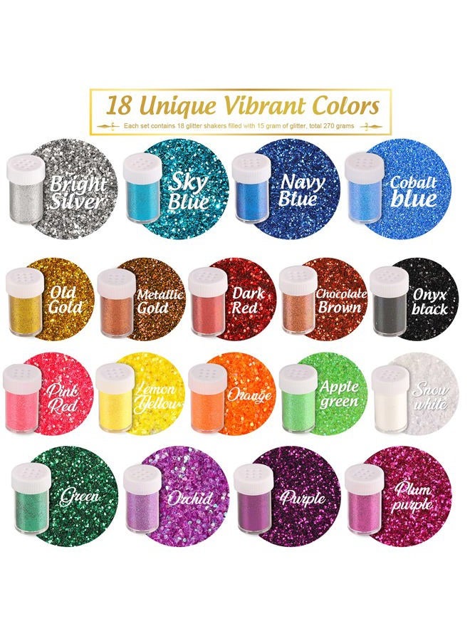 LEOBRO Glitter, 18 Pack Fine Glitter, Craft Glitter Powder Shake Jar, Multi Assorted Set Extra Fine Glitter for Resin Art Crafts Tumbler Scrapbook Jewelry Making, Body Face Hair Glitter, 15g/ Bottle, - Image 3
