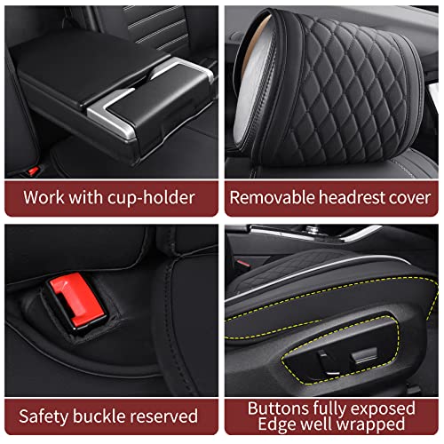 Aierxuan Leather Car Seat Covers Waterproof Universal Fit for Honda Hyundai Sonata Kona Accent Ford Fiesta Focus Buick Encore Mazda Mitsubishi with Split Bench 40/60(Full Set/Black-White A) - Image 5