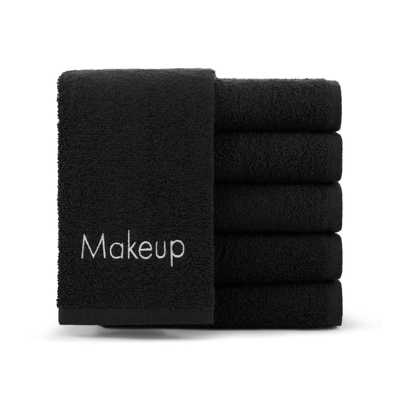 Arkwright, LLC Arkwright Makeup Towels Pack of 6 Soft Gentle Cotton Small FingerTip Powder Room Washcloth Decorative Bathroom Essentials for Hosts Artists 11 x 17 in Black