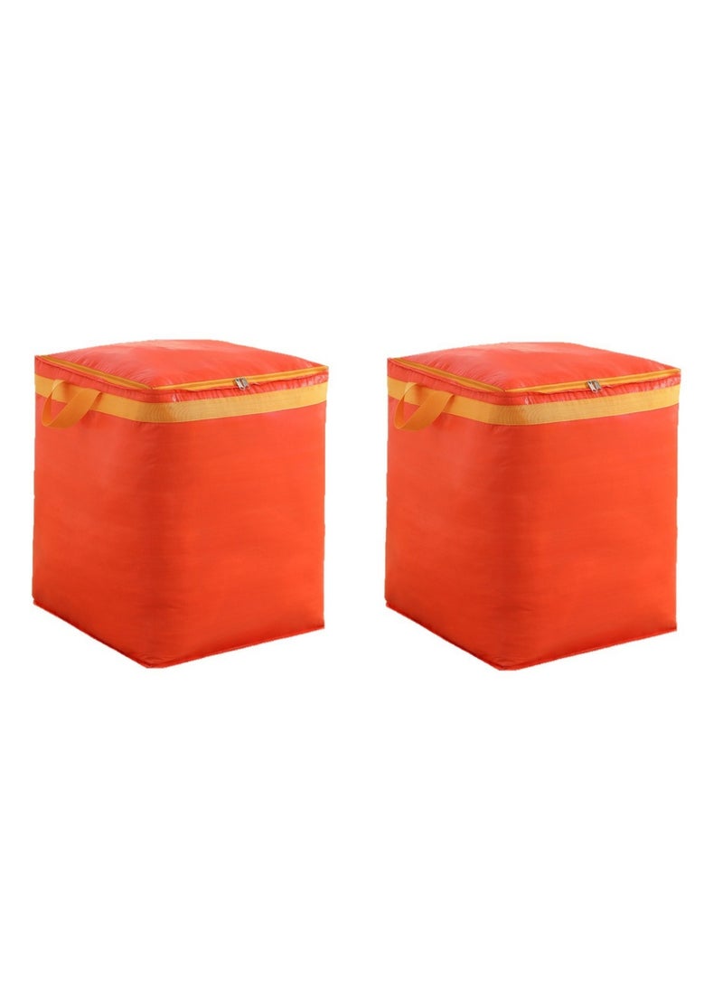 2 Pack Extra Large Moving Bags, Heavy Duty Storage Tote Packing Bags with Strong Zippers & Carrying Handles, Space Saving Oversized Storage Bag Organizer for Packing Moving and Traveling (2 Pack, Orange, 300L) - Image 1