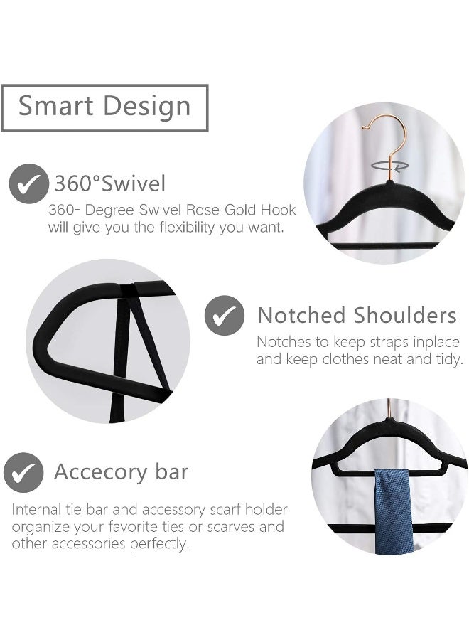 Red Dot Gift حاملات ملابس مخملية غير قابلة للانزلاق 50 قطعة - 42 سم/16.8 إنش - مع خطاف دوار 360 درجة - متينة ورقيقة - حاملات غير قابلة للانزلاق للمعاطف - حاملات السراويل… (أسود، 50) - Image 3