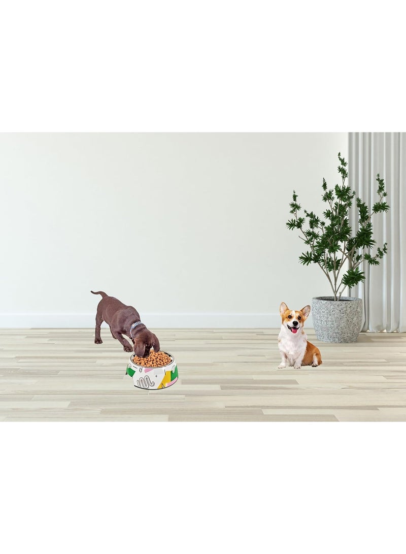أن ان سي بيتس وعاء طعام للكلاب مع وعاء من الفولاذ المقاوم للصدأ، نمط لطيف، وقاعدة غير قابلة للانزلاق، وعاء طعام للحيوانات الأليفة شديد التحمل للسلالات الصغيرة والمتوسطة، مادة متينة وغير سامة، سهل التنظيف 18 سم (أبيض) - Image 3