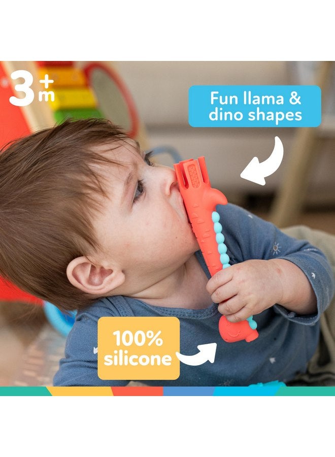 Nuby Tube Teether - (2-Pack) Baby Teething Toy - 3+ Months - Llama and Dinosaur - Image 5