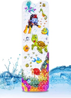 Bath Mat for Kids Toddler Extra Long 100x40cm Non-Slip Baby Shower Bath Mat with Suction Cups Cartoon Bath Tub Shower Mat Anti Slip with Drain Holes and Suction Cups Machine Washable