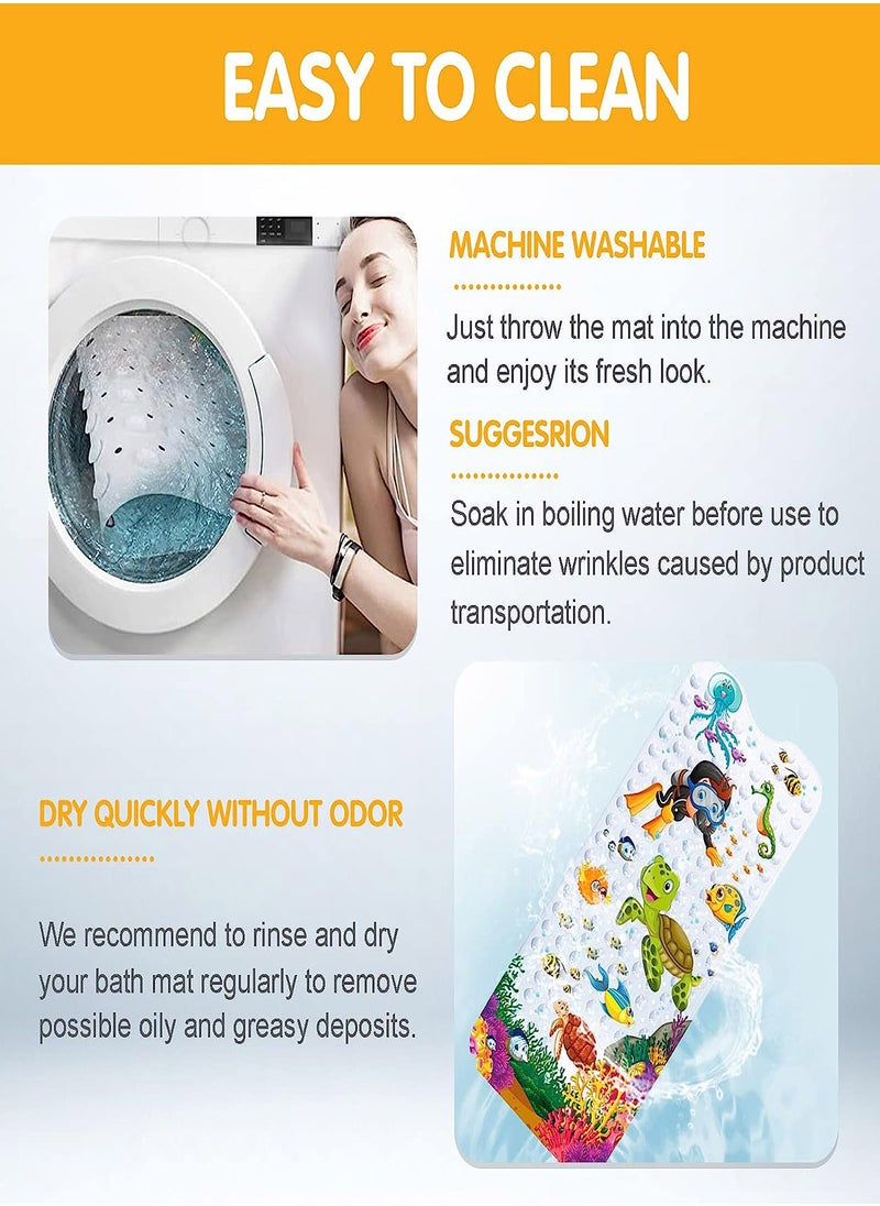 Excefore - Bath Mat for Kids Toddler Extra Long 100x40cm Non-Slip Baby Shower Bath Mat with Suction Cups Cartoon Bath Tub Shower Mat Anti Slip with Drain Holes and Suction Cups Machine Washable - Image 1