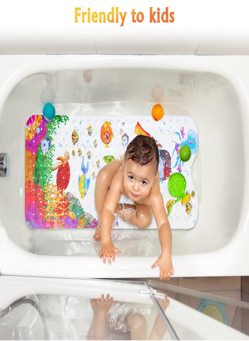 Excefore - Bath Mat for Kids Toddler Extra Long 100x40cm Non-Slip Baby Shower Bath Mat with Suction Cups Cartoon Bath Tub Shower Mat Anti Slip with Drain Holes and Suction Cups Machine Washable - Image 1