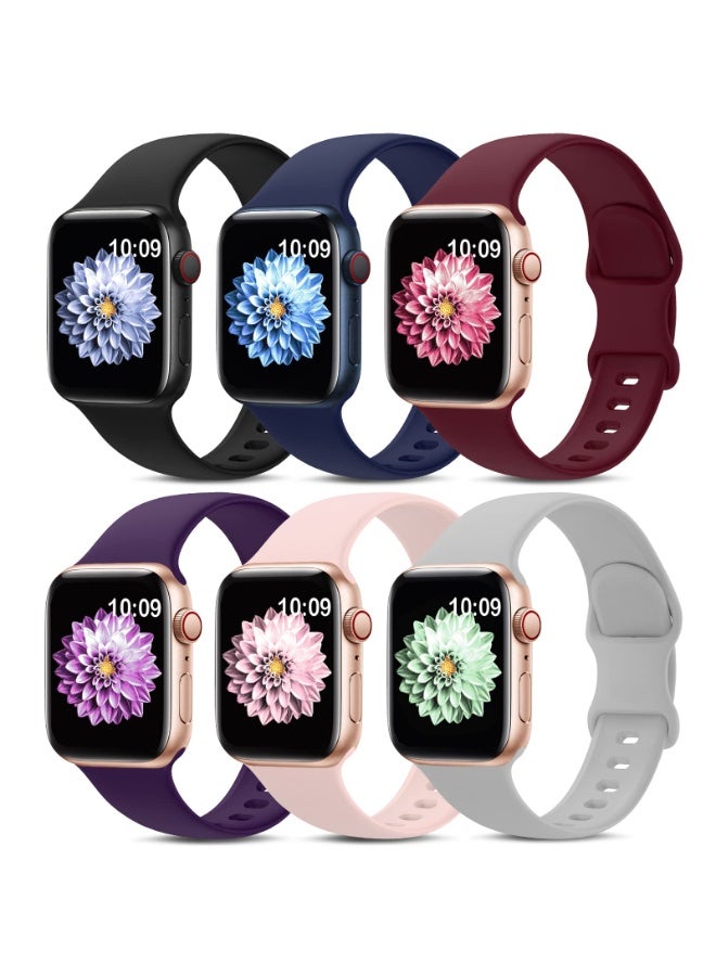 6 حزمة الرياضة السيليكون الماء الشريط، متوافق مع ساعة أبل الشريط 38mm 40mm 41mm  ، ناعم السيليكون الماء الشريط، متوافق مع Iwatch ساعة أبل سلسلة 10 9 8 7 6 5 4 3 2 1 (41/40/38mm) متعددة الألوان - Image 1
