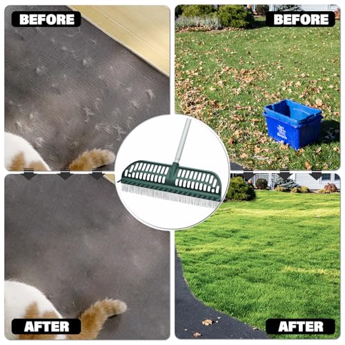 SOYUS Artificial Turf Rake, 2 in 1 Turf Rake with Adjustable Steel Handle, 30" to 53" Long, 17.9 inch Wide for Artificial Grass and Lawn Leaf Removal, Carpet Rakes, Pet Hair Removal - Image 4
