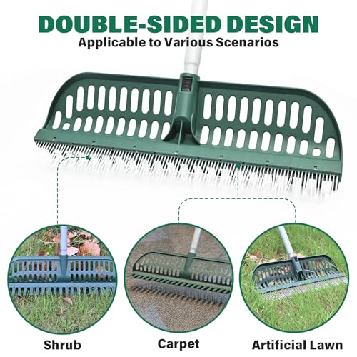 SOYUS Artificial Turf Rake, 2 in 1 Turf Rake with Adjustable Steel Handle, 30" to 53" Long, 17.9 inch Wide for Artificial Grass and Lawn Leaf Removal, Carpet Rakes, Pet Hair Removal - Image 3