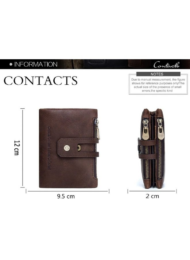 Contacts Genuine Leather Wallet for Men | 14 Card Slots, 1 ID Window | 2 Zipper Compartments, Button Closure | Men's RFID Blocking Wallet (Brown) - Image 3