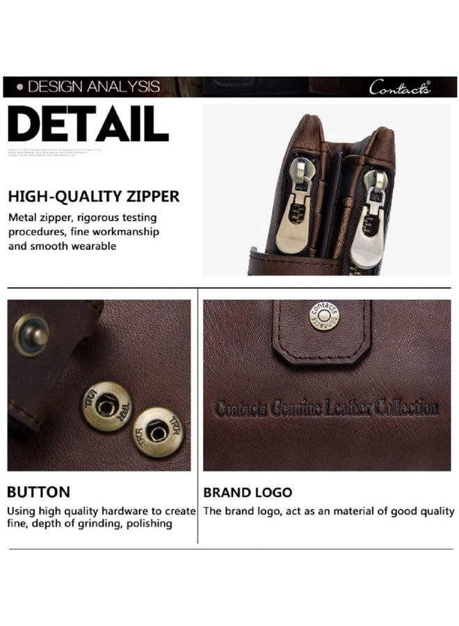 Contacts Genuine Leather Wallet for Men | 14 Card Slots, 1 ID Window | 2 Zipper Compartments, Button Closure | Men's RFID Blocking Wallet (Brown) - Image 5