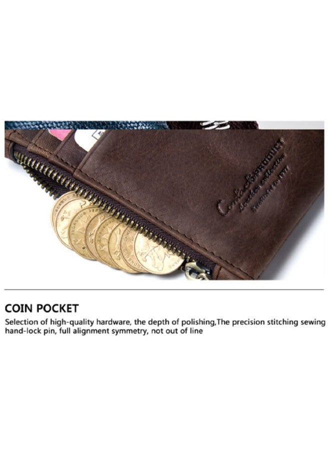 Contacts Genuine Leather Wallet for Men | 14 Card Slots, 1 ID Window | 2 Zipper Compartments, Button Closure | Men's RFID Blocking Wallet (Brown) - Image 2