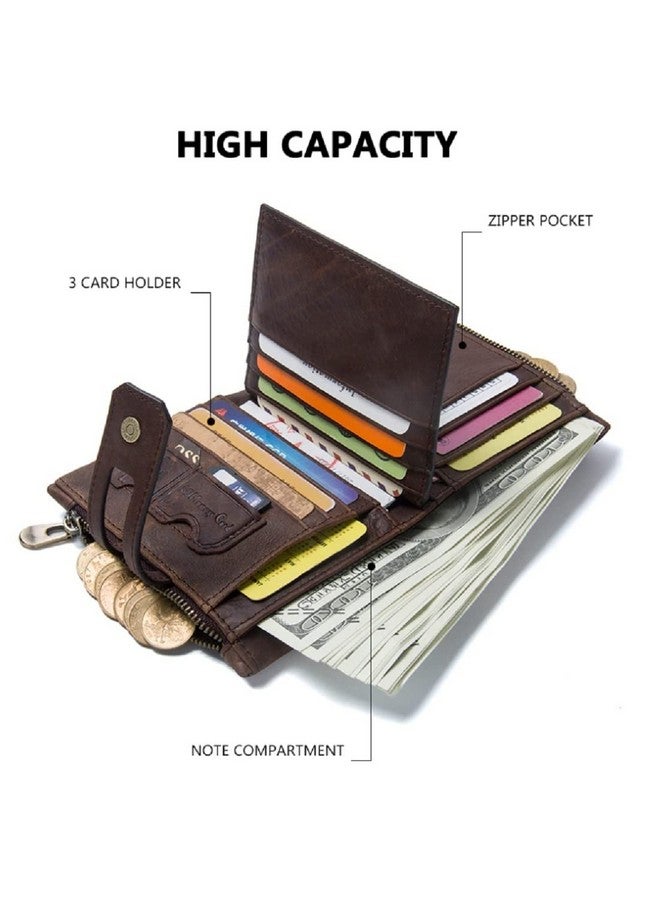 Contacts Genuine Leather Wallet for Men | 14 Card Slots, 1 ID Window | 2 Zipper Compartments, Button Closure | Men's RFID Blocking Wallet (Brown) - Image 4