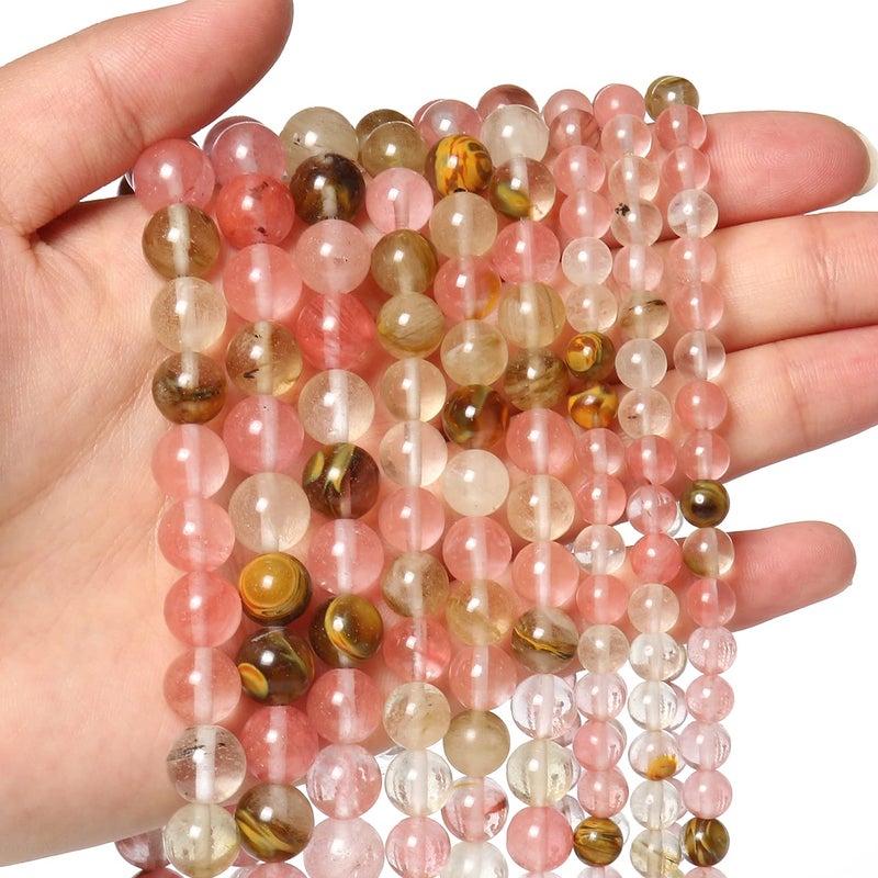 60pcs 6mm Natural Stone Beads Fire Cherry Quartz Beads Energy Crystal Power Gemstone for Jewelry Making DIY Bracelet Necklace