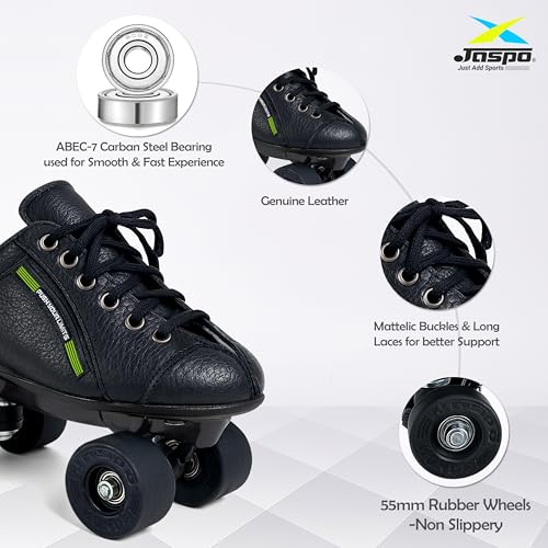Jaspo Honda PRO 30 Quad Skates with Rubber Wheels Fixed Body Roller Shoe Skates Approximate for Training & Practice Purpose for Beginners (All Age Group) (Black, 10 UK (Foot Length (28.6 cms) - Image 2