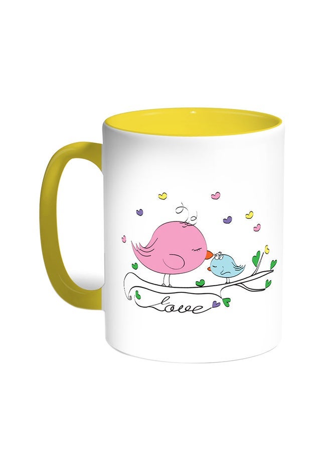 RYN Love Birds Printed Coffee Mug Yellow/White 11ounce