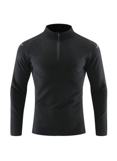 Generic Mens Long Sleeve T-Shirt Half Zip-Up Autumn Winter Breathable Elastic Outdoor Sports Casual Top With Fleece Lining Black 