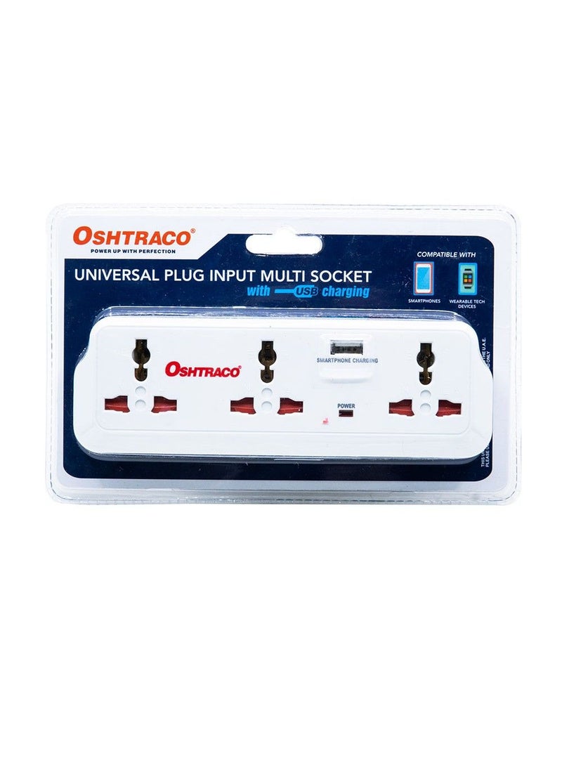 OSHTRACO - Oshtraco 3 Way Universal Socket With 2x2Pin And 1A Usb Otcw037P - Image 1