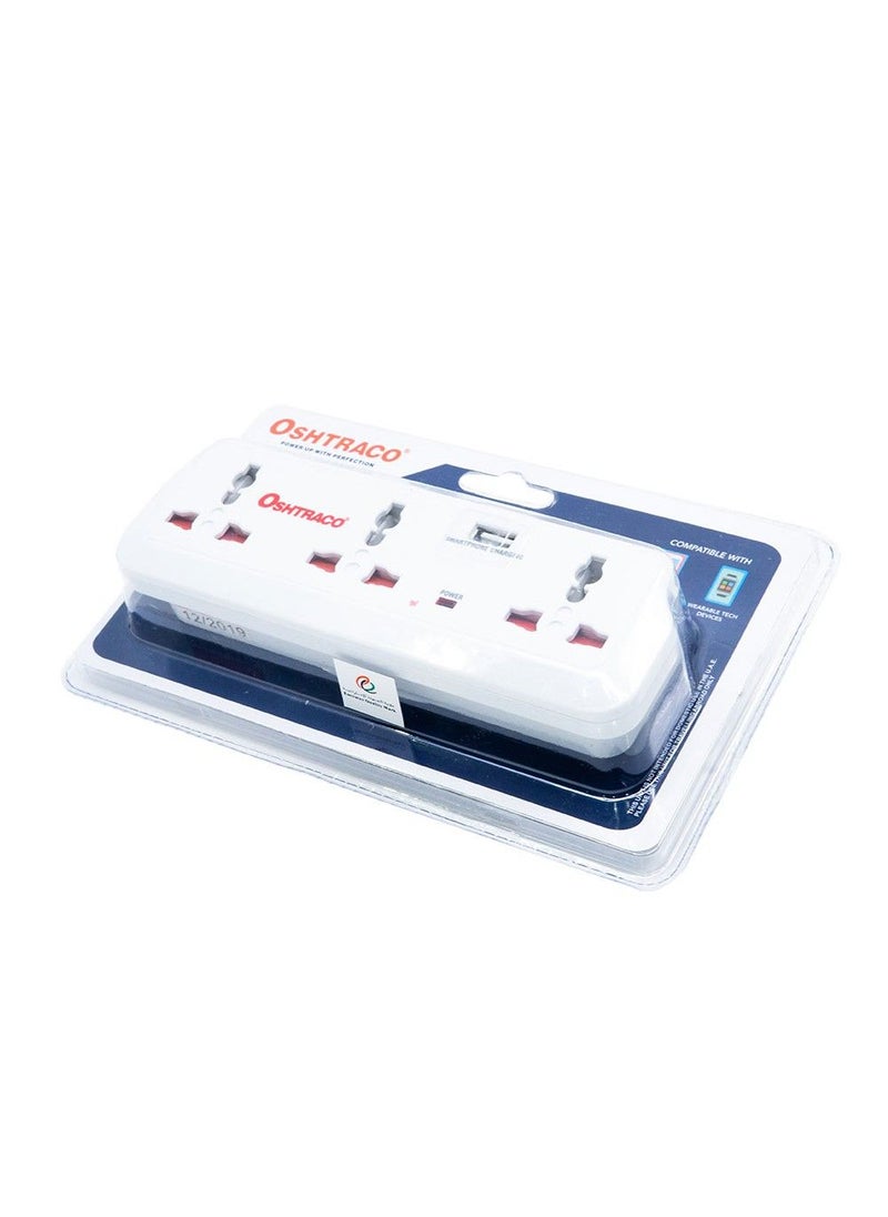 OSHTRACO - Oshtraco 3 Way Universal Socket With 2x2Pin And 1A Usb Otcw037P - Image 1