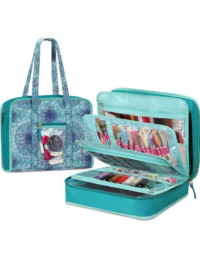 FINPAC FINPAC Sewing and Craft Supplies Storage Tote, Large Capacity Travel Packing Organizer Bag with Clear Pockets and Handle for Knitting, Crochet, Art, Sewing Accessories (Emerald Illusions)  - Image 1