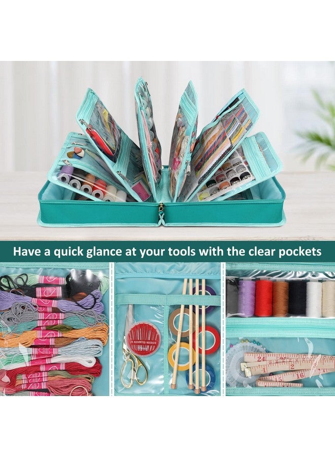 FINPAC FINPAC Sewing and Craft Supplies Storage Tote, Large Capacity Travel Packing Organizer Bag with Clear Pockets and Handle for Knitting, Crochet, Art, Sewing Accessories (Emerald Illusions)  - Image 2