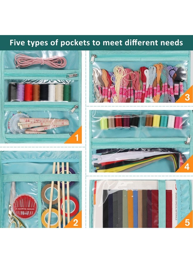 FINPAC FINPAC Sewing and Craft Supplies Storage Tote, Large Capacity Travel Packing Organizer Bag with Clear Pockets and Handle for Knitting, Crochet, Art, Sewing Accessories (Emerald Illusions)  - Image 3