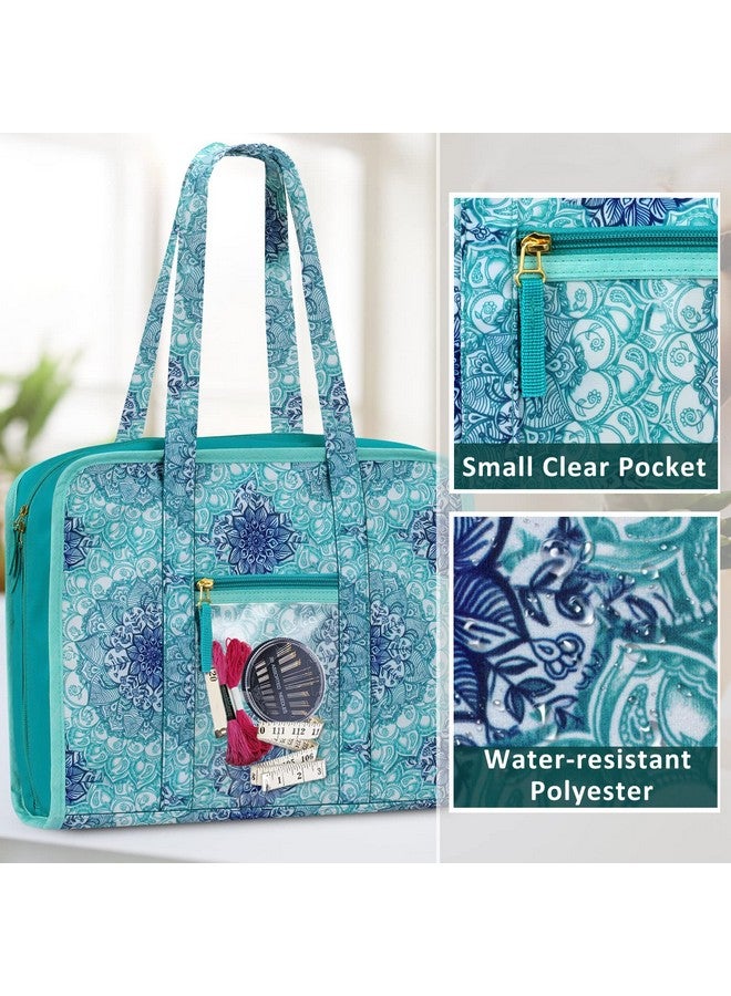 FINPAC FINPAC Sewing and Craft Supplies Storage Tote, Large Capacity Travel Packing Organizer Bag with Clear Pockets and Handle for Knitting, Crochet, Art, Sewing Accessories (Emerald Illusions)  - Image 5