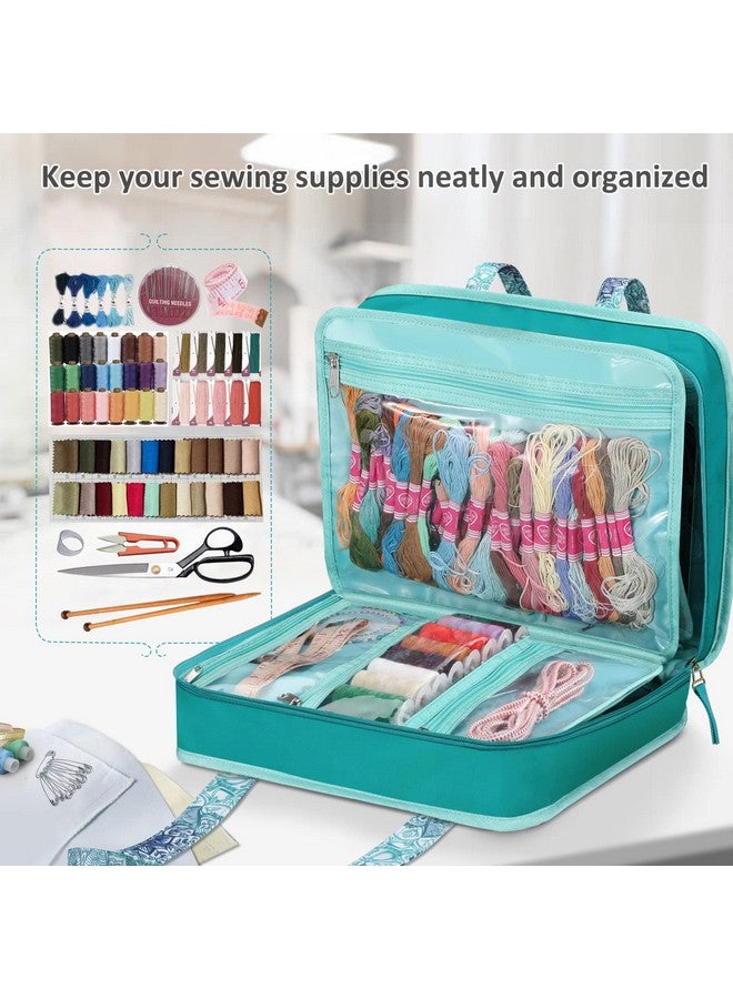 FINPAC FINPAC Sewing and Craft Supplies Storage Tote, Large Capacity Travel Packing Organizer Bag with Clear Pockets and Handle for Knitting, Crochet, Art, Sewing Accessories (Emerald Illusions)  - Image 4