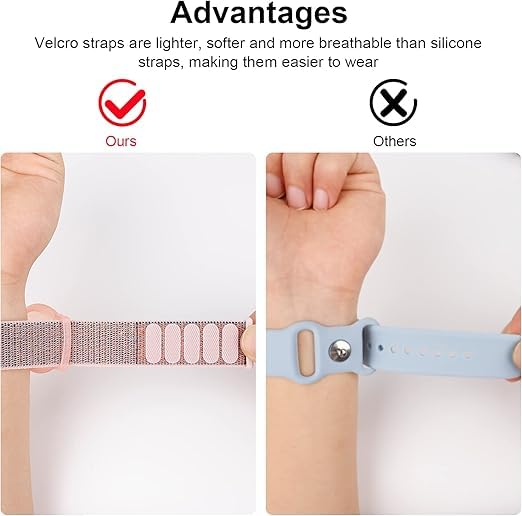 KP Original Battery Rainbow Kids GPS Tag Wristband, Adjustable Nylon Protective Bracelet with Velcro Strap for Apple GPS Tracker, Anti-Lost Band for Children and Elderly, 22cm Length (Silty Sand) - Image 3