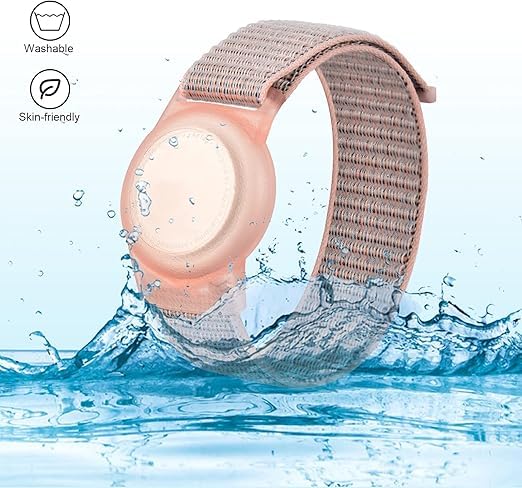 KP Original Battery Rainbow Kids GPS Tag Wristband, Adjustable Nylon Protective Bracelet with Velcro Strap for Apple GPS Tracker, Anti-Lost Band for Children and Elderly, 22cm Length (Silty Sand) - Image 2
