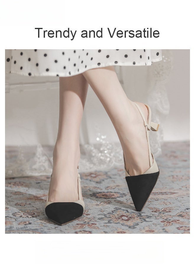 Elegant Pointed Toe Heels for Women Toe Back Slingback Sandals Versatile One Piece Strappy Thick Heel Shoes Suitable for Office Banquet Non-slip and Versatile Daily Commuting High Heels - Image 4