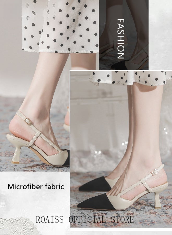 Elegant Pointed Toe Heels for Women Toe Back Slingback Sandals Versatile One Piece Strappy Thick Heel Shoes Suitable for Office Banquet Non-slip and Versatile Daily Commuting High Heels - Image 5