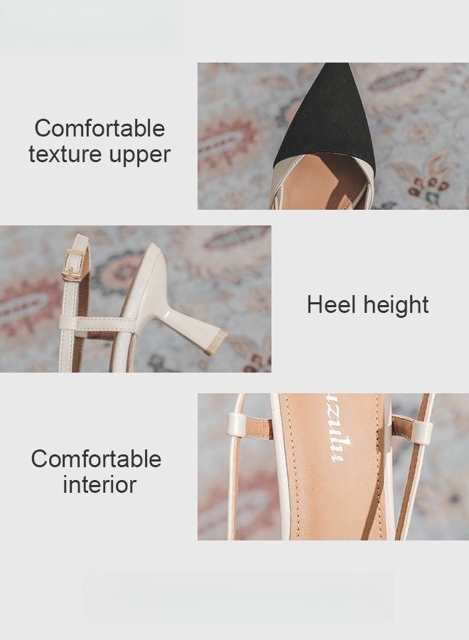 Elegant Pointed Toe Heels for Women Toe Back Slingback Sandals Versatile One Piece Strappy Thick Heel Shoes Suitable for Office Banquet Non-slip and Versatile Daily Commuting High Heels - Image 3