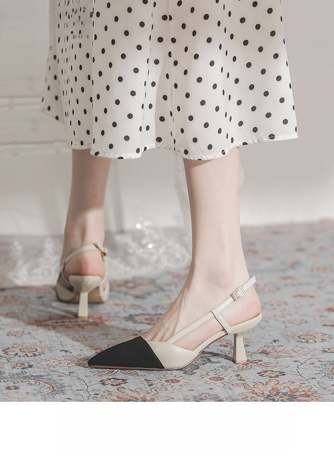Elegant Pointed Toe Heels for Women Toe Back Slingback Sandals Versatile One Piece Strappy Thick Heel Shoes Suitable for Office Banquet Non-slip and Versatile Daily Commuting High Heels - Image 1