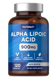 Horbäach Alpha Lipoic Acid 900mg Complex with 999ug of Biotin 120 Capsules 40 Servings  - Image 1