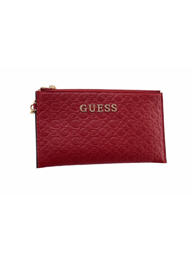 GUESS Red Embossed Logo Wristlet Pouch with Gold-Tone Hardware