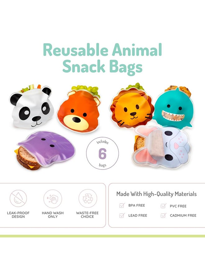melii Pack Of 6 Reusable Snack Bags With Zip Closure, Animals Design  - Image 2