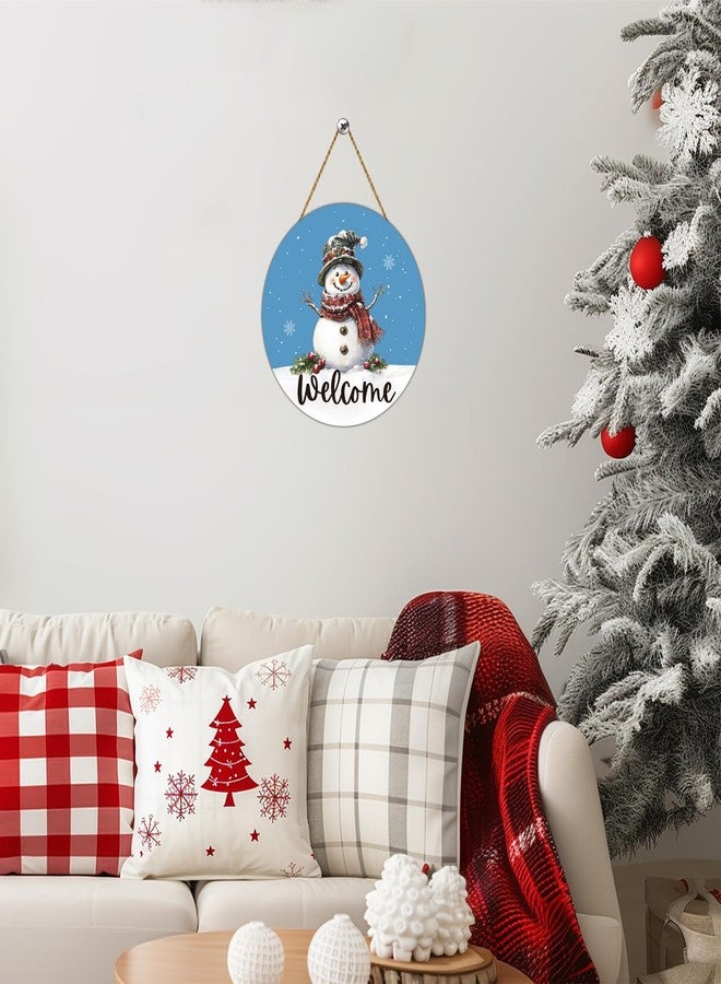 YUNKKIN Snowman Decor Winter Decor Blue Snowman Winter Door Decorations Winter Wreath Snowman Wreath Winter Welcome Sign Wooden Winter Door Hanger for Front Door Wall Indoor Home Decor - Image 5