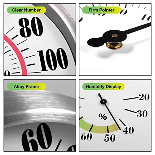 CHIVENIDO 12" Outdoor Thermometer Large Numbers - Decorative Outdoor Thermometers for Patio, Wall Thermometer Hygrometer with Stainless Steel Enclosure, Battery Free Indoor Outdoor Thermometer Hanging - Image 2