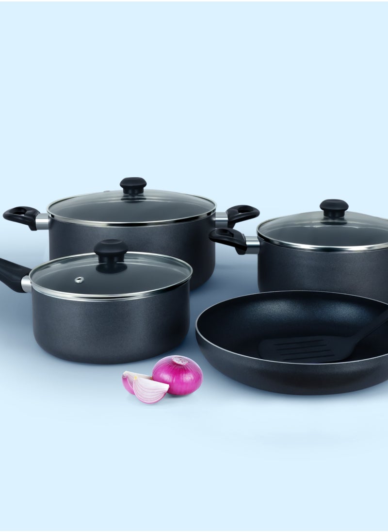 DELICI Nonstick Cookware Set 8 Pcs (NCS8G) | 10X Tougher Non-Stick | Healthy PFOA-Free Interior | Heat Resistant | Tempered Glass Lids | Eco-Friendly | Multiple Cooktop Compatible | Dishwasher Safe - Casseroles, Frypan, Milkpan, and Nylon Spatula with Glass Lids - Kitchen Cookware Collection  - Image 5