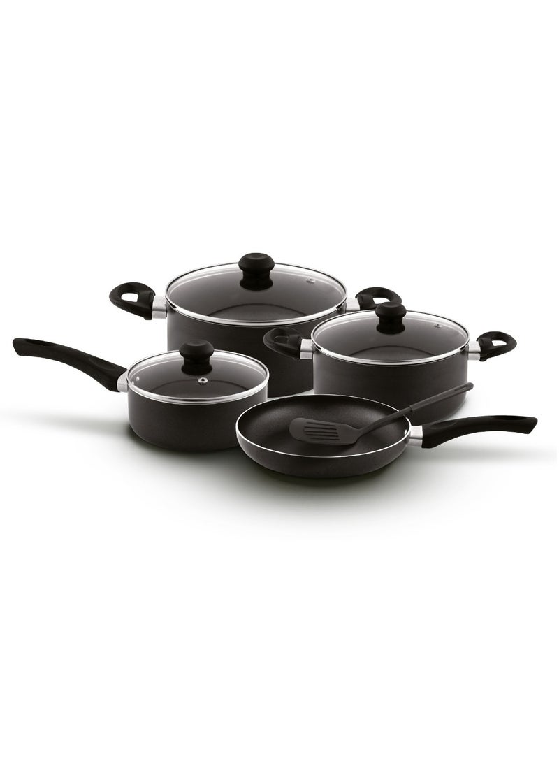 DELICI Nonstick Cookware Set 8 Pcs (NCS8G) | 10X Tougher Non-Stick | Healthy PFOA-Free Interior | Heat Resistant | Tempered Glass Lids | Eco-Friendly | Multiple Cooktop Compatible | Dishwasher Safe - Casseroles, Frypan, Milkpan, and Nylon Spatula with Glass Lids - Kitchen Cookware Collection  - Image 1