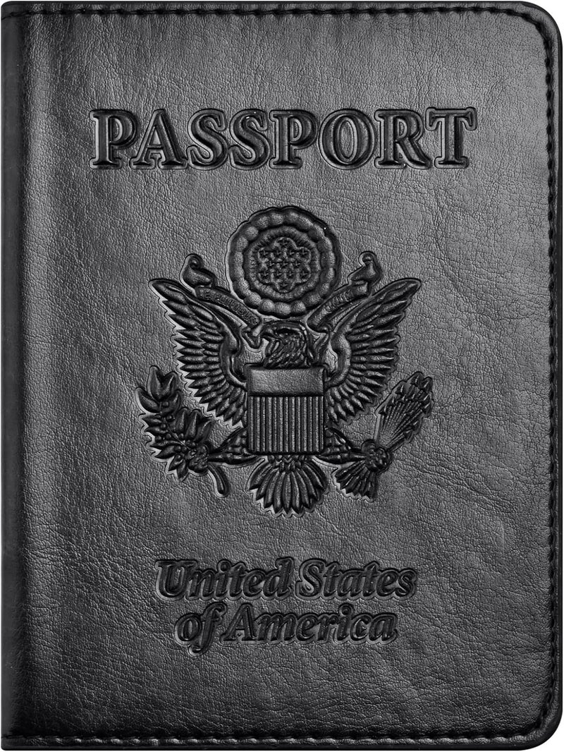 Eoehro Passport and Vaccine Card Holder Combo, Faux Leather, Compact, Lightweight, Waterproof, AA-Black - Image 1