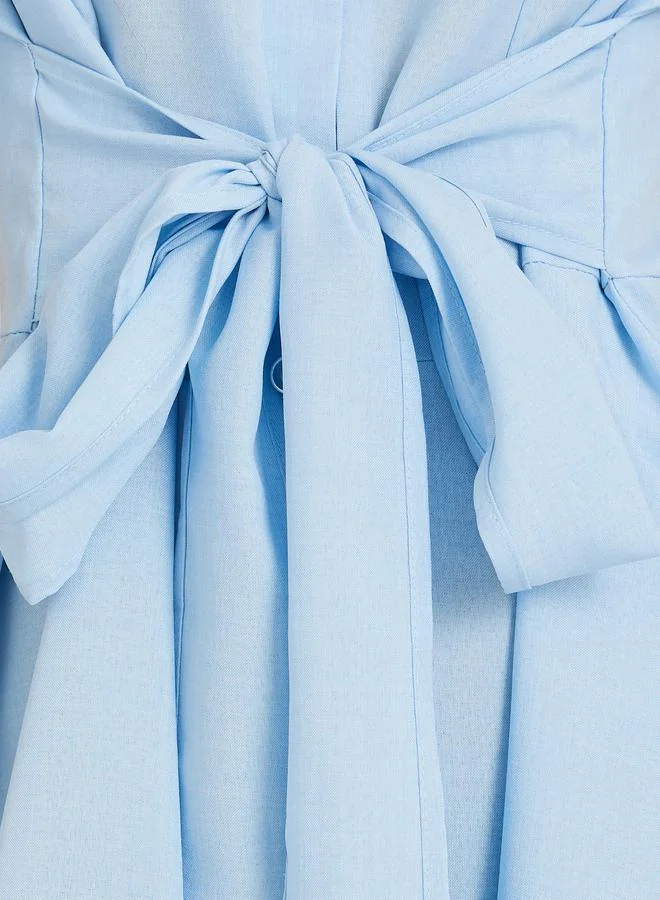 Take Two Take Two Solid Spread Collar Waist Tie Maxi Dress