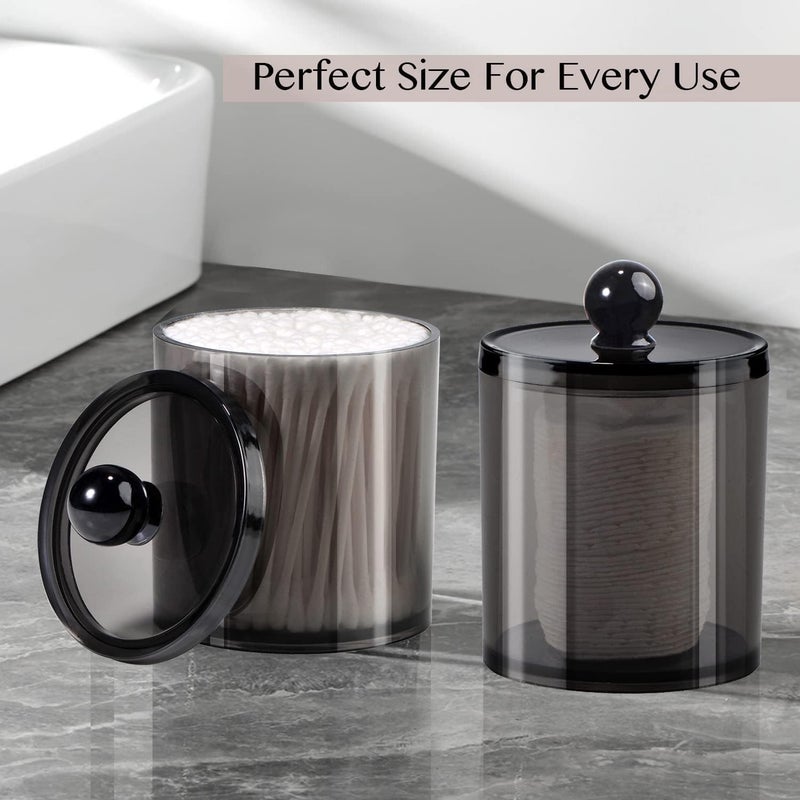 MAMYA Cottonswab Storage Dispenser, Clear Cotton Ball Swab Holder Cotton/Earbud Holder Storage Box, Cosmetics Makeup Storage Holder Box for Women Organizer Container with Lid(Black,Pack of 2) - Image 2