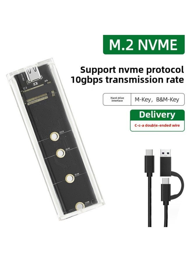 M2 Mobile Hard Disk Box USB NVMENGFF Dual Protocol Type-c External M.2 Solid State Box-Color:Transparent-nvme Single (c-c-a Two-in-one Line) - Image 1