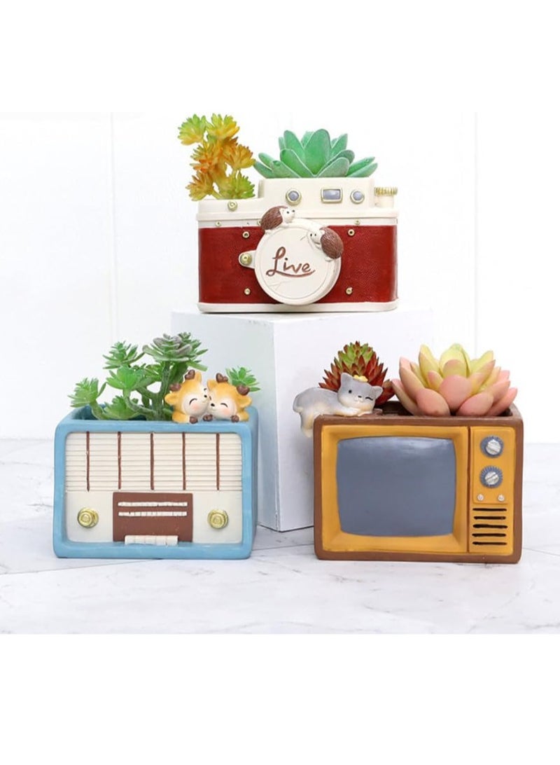 Generic Resin Succulent Plant Pot, Retro Radio Succulent Plant Pot/Plant Pot/Flower Pot/Bonsai Pot for Herbs, Succulents, Cactus Pen Holder, Suitable for Home Decoration Micro Landscape (Radio)  - Image 3