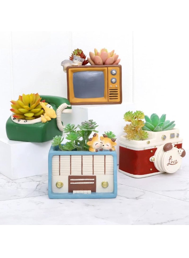Generic Resin Succulent Plant Pot, Retro Radio Succulent Plant Pot/Plant Pot/Flower Pot/Bonsai Pot for Herbs, Succulents, Cactus Pen Holder, Suitable for Home Decoration Micro Landscape (Radio)  - Image 4