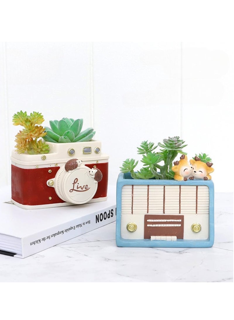 Generic Resin Succulent Plant Pot, Retro Radio Succulent Plant Pot/Plant Pot/Flower Pot/Bonsai Pot for Herbs, Succulents, Cactus Pen Holder, Suitable for Home Decoration Micro Landscape (Radio)  - Image 5